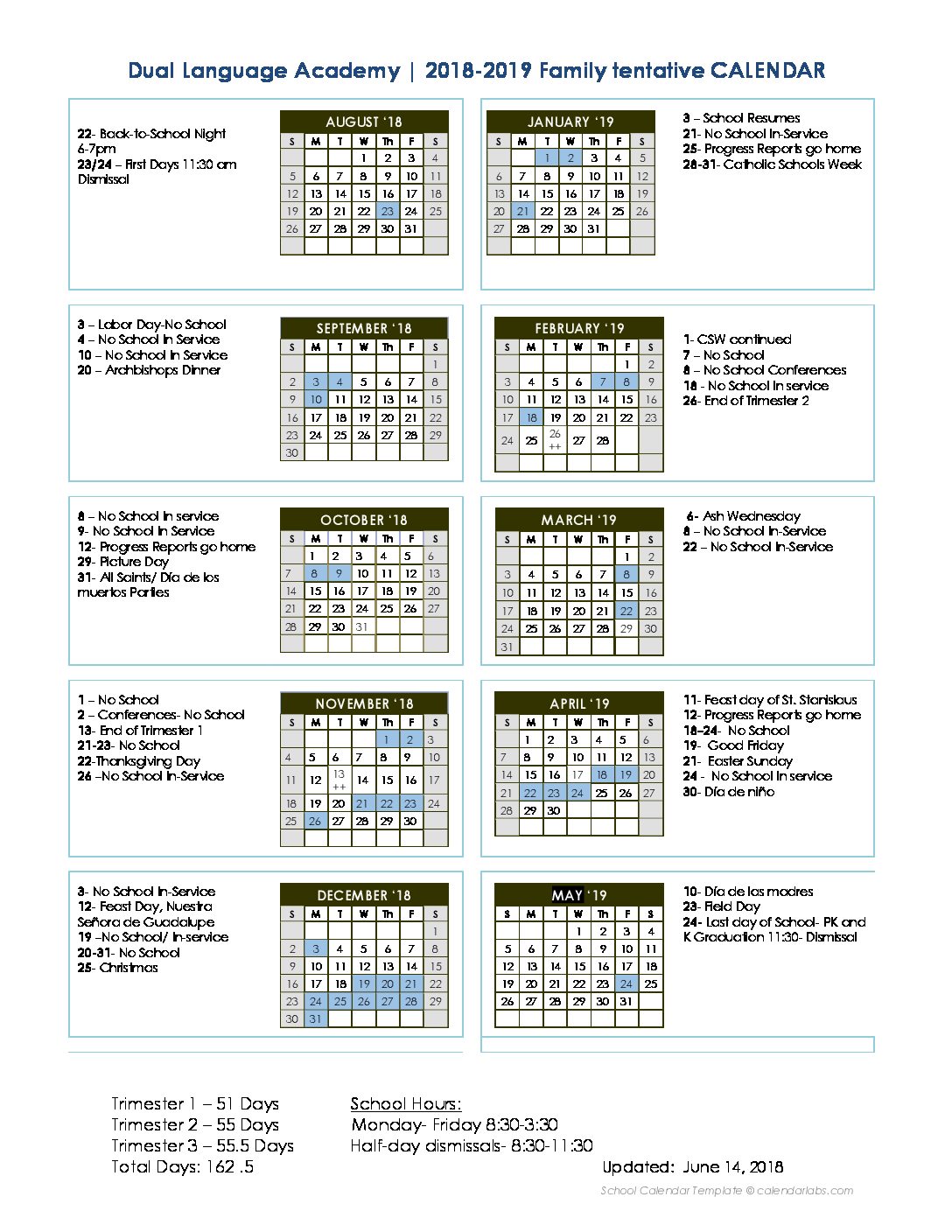 DLA 2018-19 Calendar - Omaha Catholic School Consortium